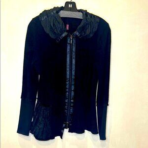 Multiples Createur French 2‑Pc Black Set NWT– Zip Top & Ruffled Skirt, EU 44/46